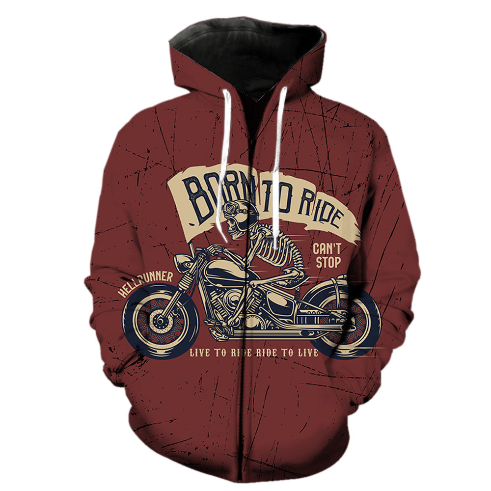 Born To Ride Ride Motorcycle Zipper Hoodie