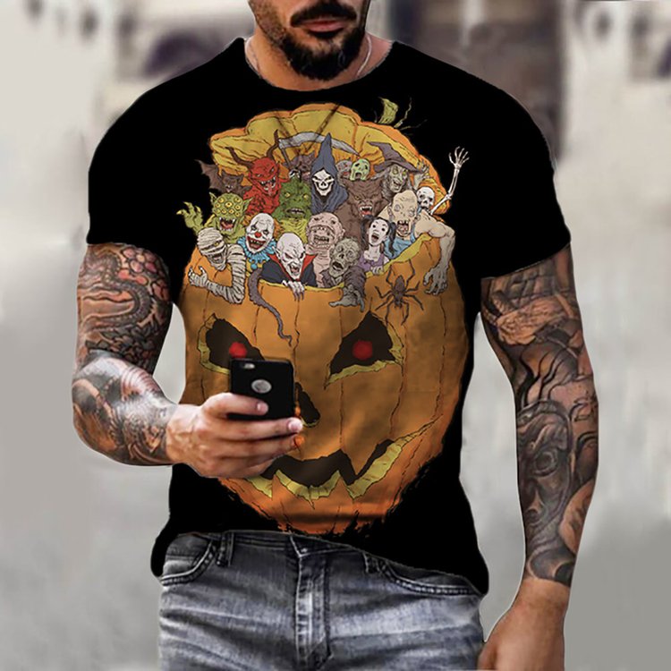 Men's Stylish Casual Halloween Short Sleeved T-Shirt - DUVAL