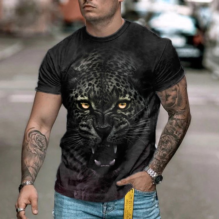 Men's Stylish Casual Leopard Print T-Shirt - DUVAL