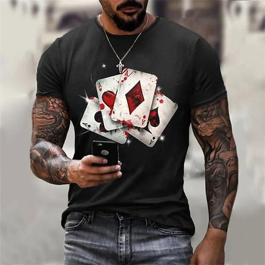 Men's T shirt Tee 3D Print Graphic Prints Poker Crew Neck Street Casual 3D Print Short Sleeve Tops Fashion Breathable Comfortable Big and Tall Black - DUVAL