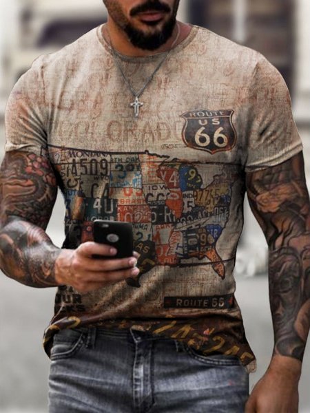 Casual Contrast Route 66 T-Shirt - DUVAL