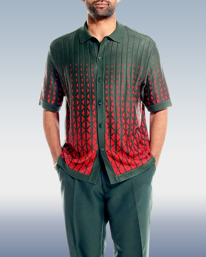 Cafe Criss-Cross Pattern Walking Suit Short Sleeve Set - DUVAL
