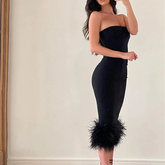 Feather Tight Sexy Tube Top Dres