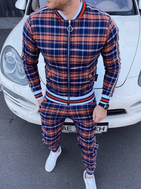 Men's Fashion Casual Plaid Printed Sports Two-Piece Set - DUVAL