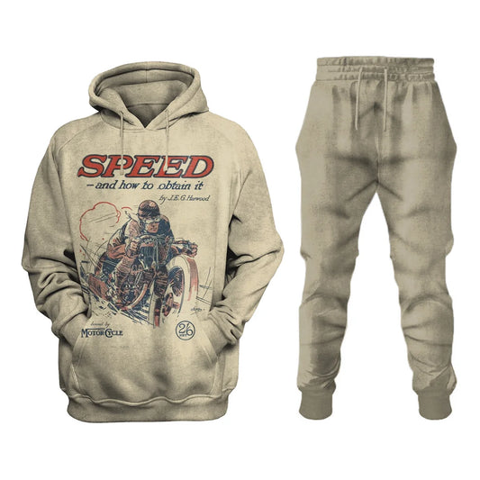 Speed Mens Retro Motorcycle Riding Printed Sweatshirt Set - DUVAL