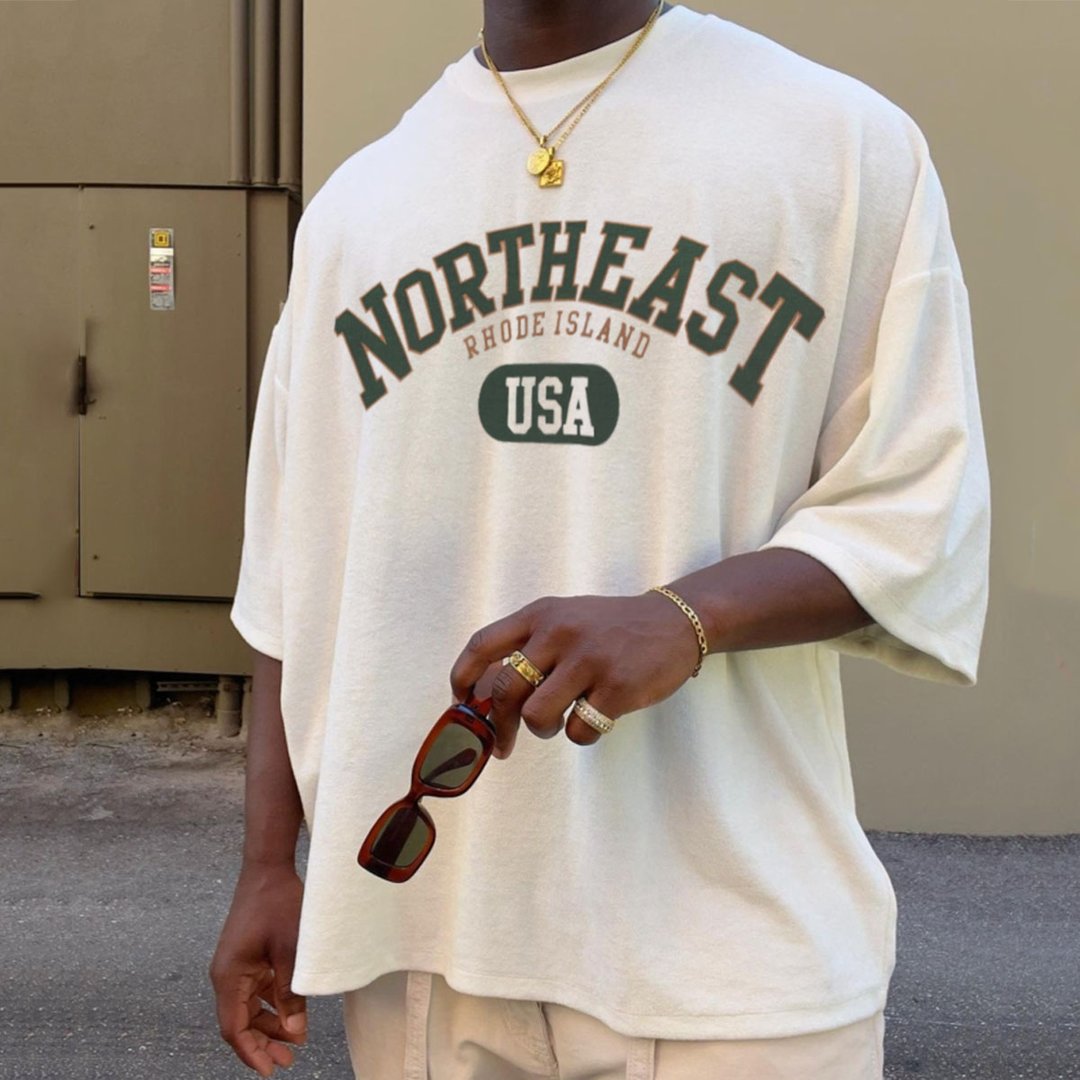 Men's Oversized Vintage Letter Print T-Shirt - DUVAL