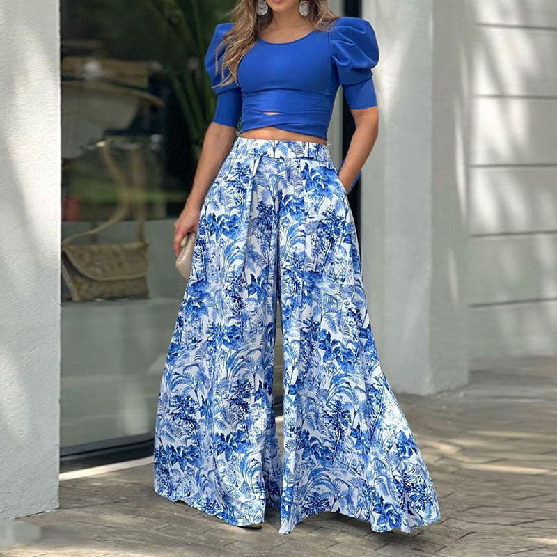 Puff Sleeve Fashion Casual Two Piece Set