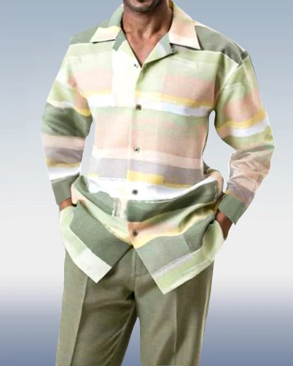 Textured Two-Piece Long Sleeve Printed Walking Pants - DUVAL