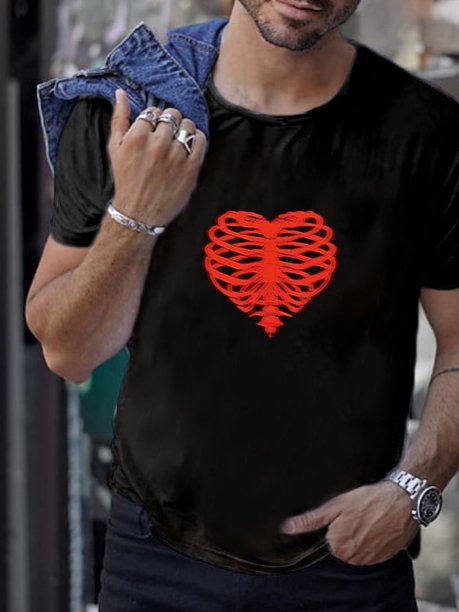 Men's Fashion Casual Black Skull Printed T-Shirt - DUVAL