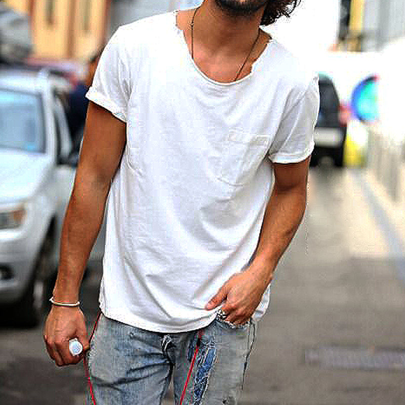 Solid Color Wide Collar T-Shirt - DUVAL