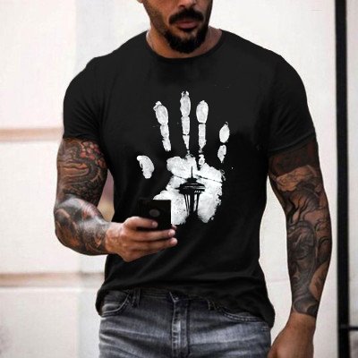 Black and White Palm Print T-shirt Fashion Casual - DUVAL