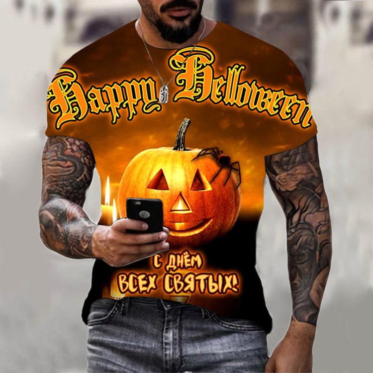 Men's Stylish Casual Halloween Short Sleeved T-Shirt - DUVAL