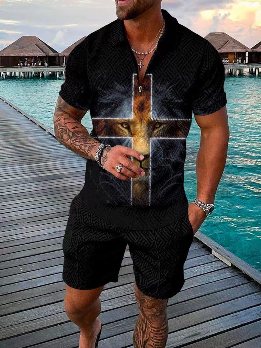 Lion Cross Polo Shirt And Shorts Co-Ord