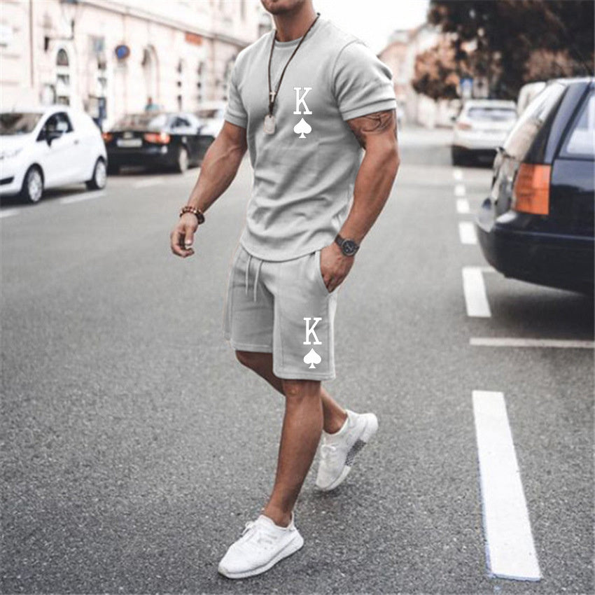 King Solid Grey Sports T-shirt and Shorts Hawaiian Suit