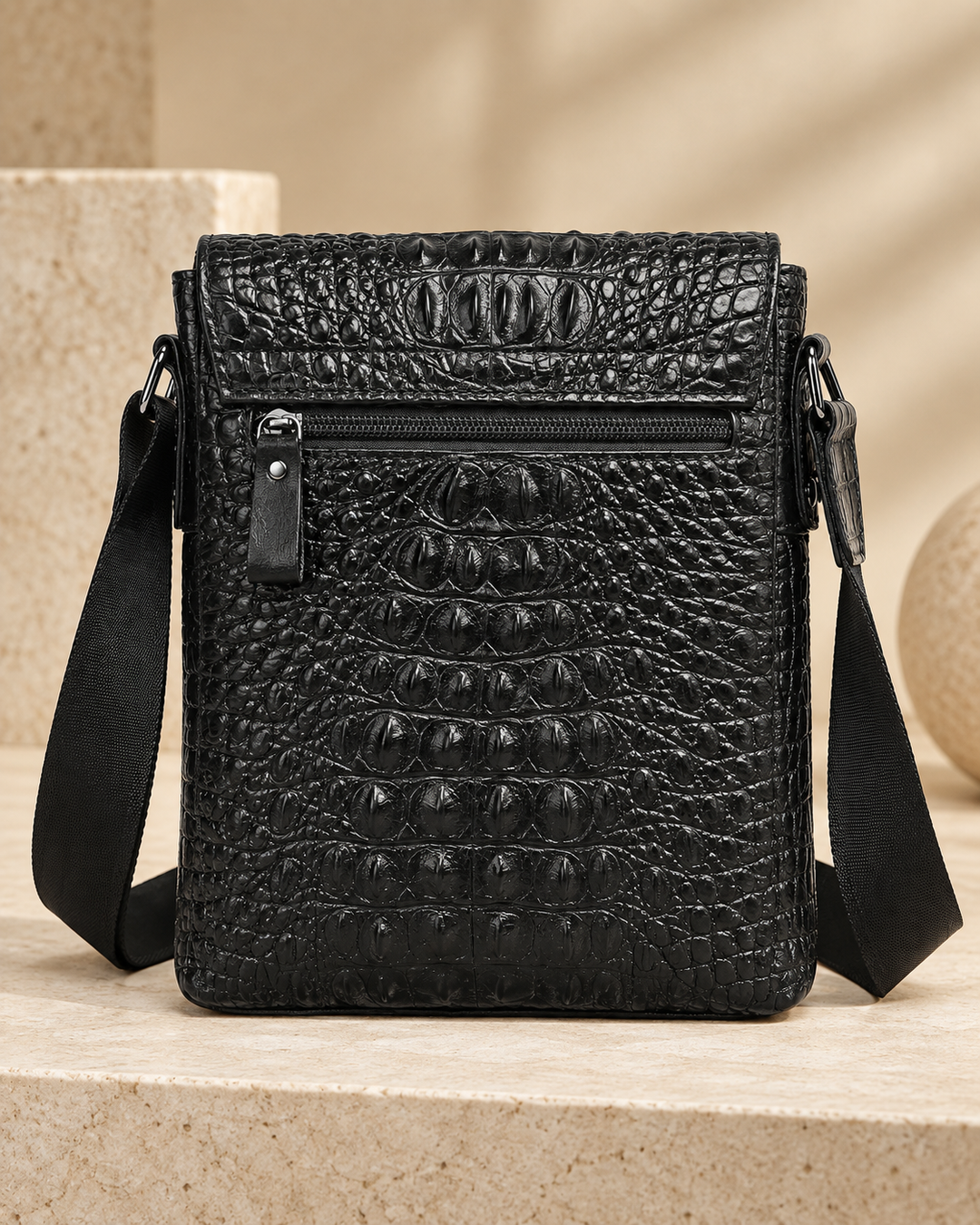 The Zurich 28 — Crocodile Crossbody Bag | Black
