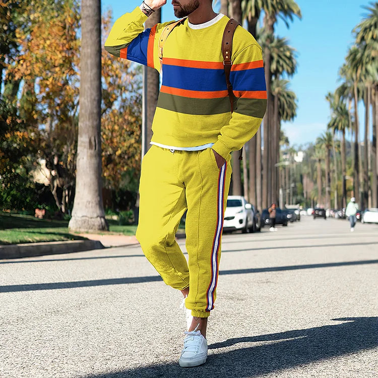 Stylish Yellow Stripes Print Sweatshirt And Sweatpants Co-Ord