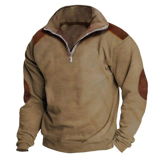 Men's Vintage Color Block Stand Collar Zipper Sweatshirt