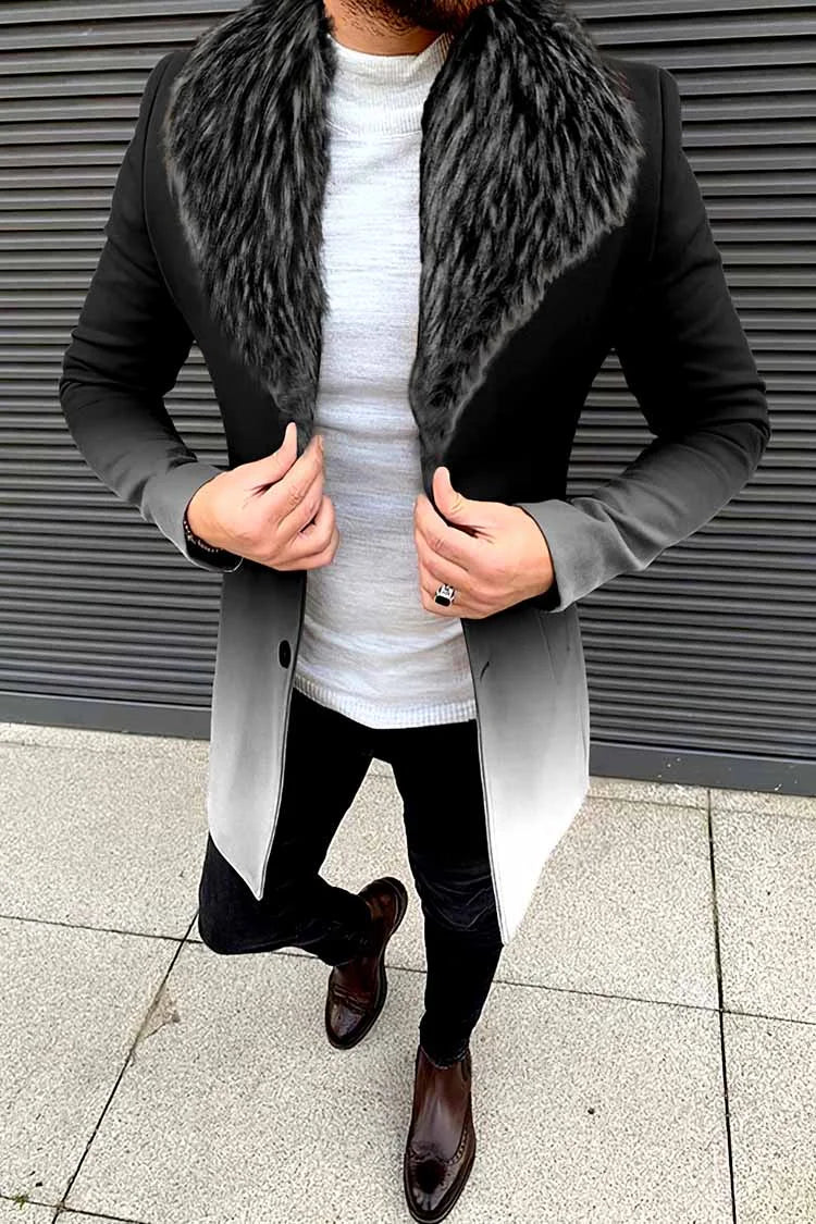 Fashion Gradient Detachable Fur Collar Coat - DUVAL