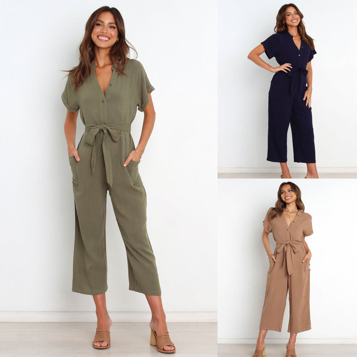 Vintage Belted Linen Jumpsuit