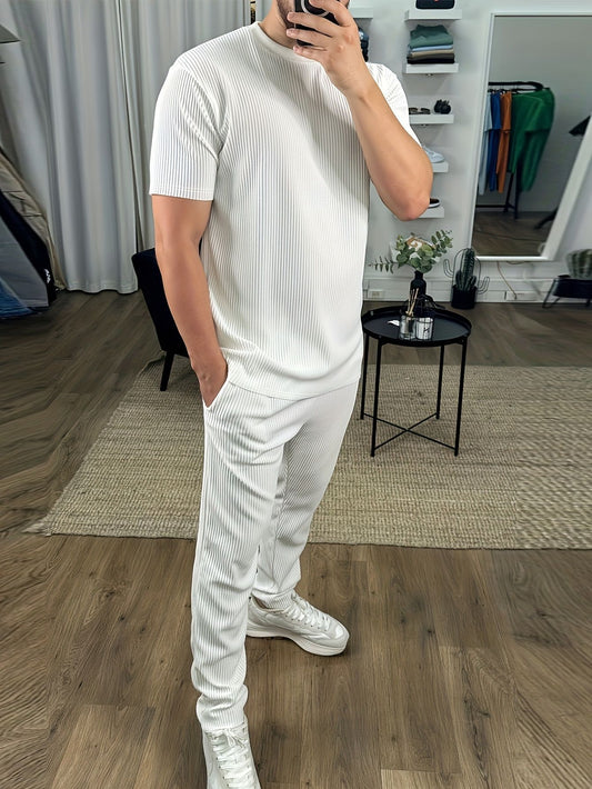 Hypemode Chemise boutonnée unie et pantalon à taille avec cordon de serrage pour homme sans t-shirt 