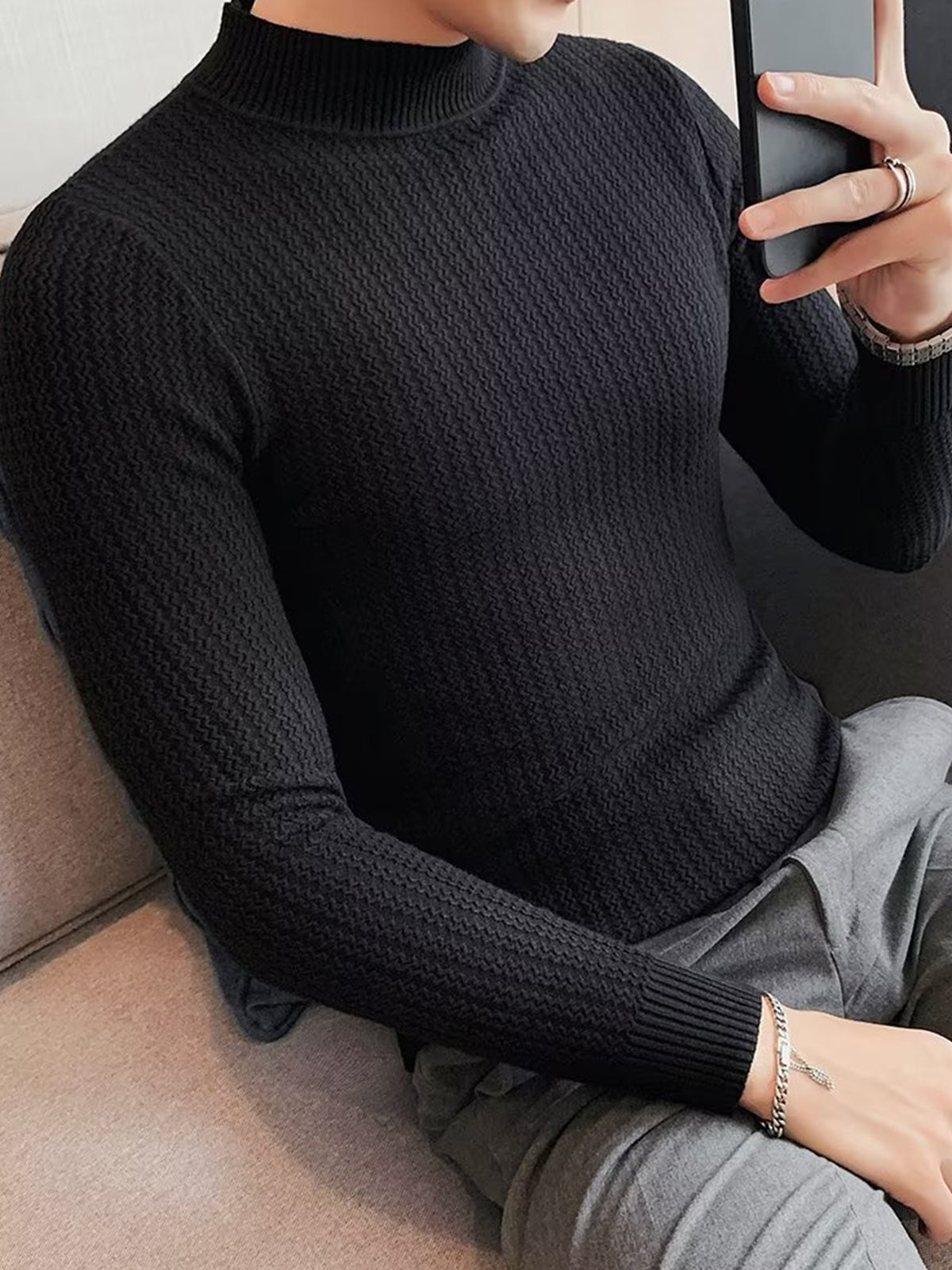 Mock-Neck Texture Baselayer Sweater