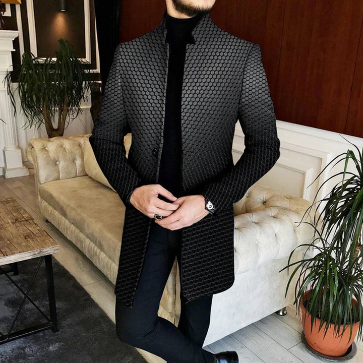 Dark Pattern Gradient Standing Collar Mid-Length Coat - DUVAL