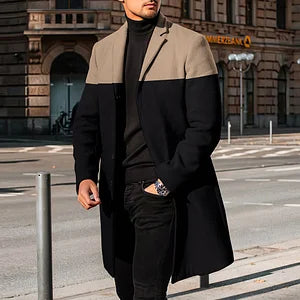 Black Khaki Color Block Art Painting Coat - DUVAL