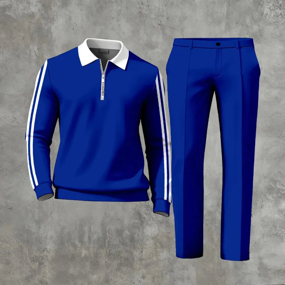 Long Sleeved Casual Quarter Zip Two-Piece Set - DUVAL