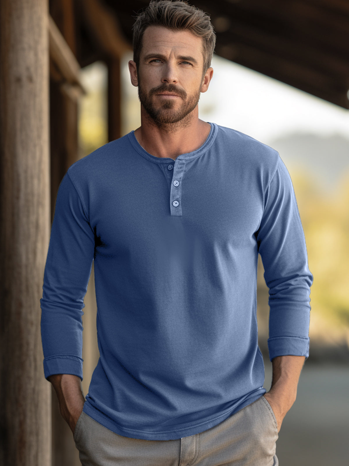 Classic Cotton long Sleeve Henley Shirt