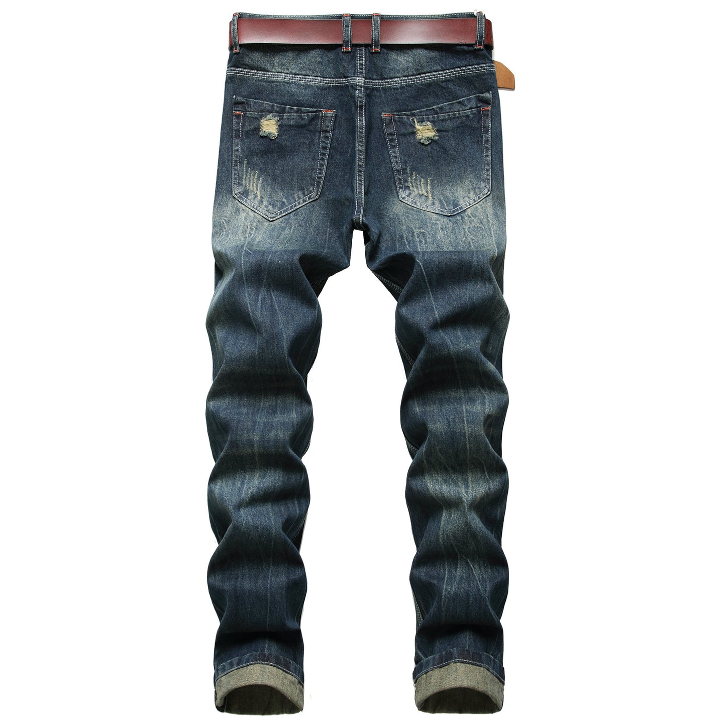 Men Cotton Ripped Straight Leg Jeans