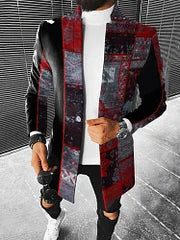 Color Block Perris Black And Red Print Coat - DUVAL