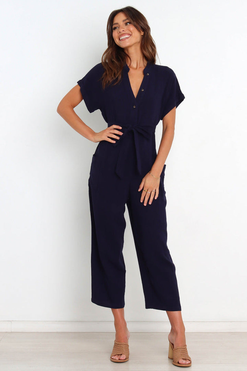 Vintage Belted Linen Jumpsuit