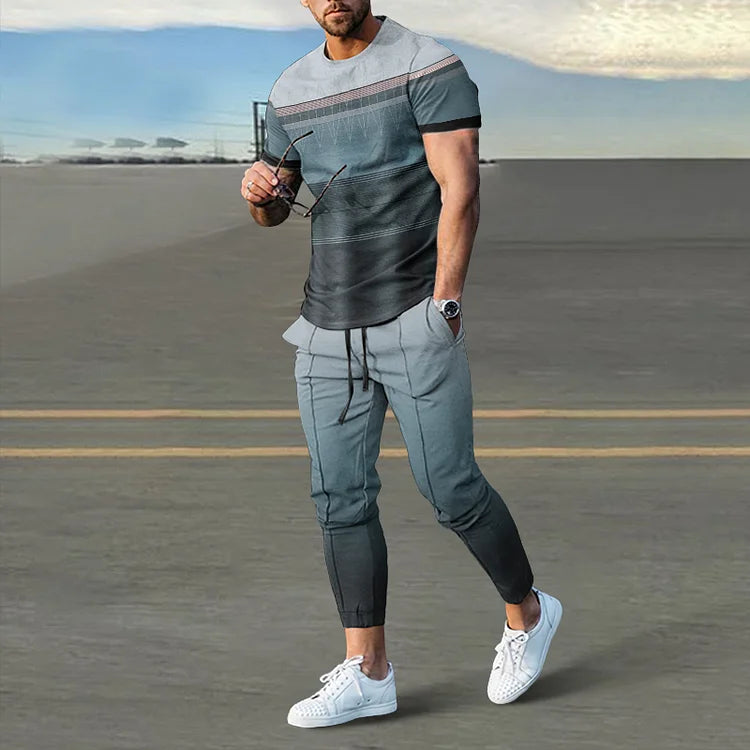 Men's Wavy Gradient  T-Shirt And Pants Co-Ord