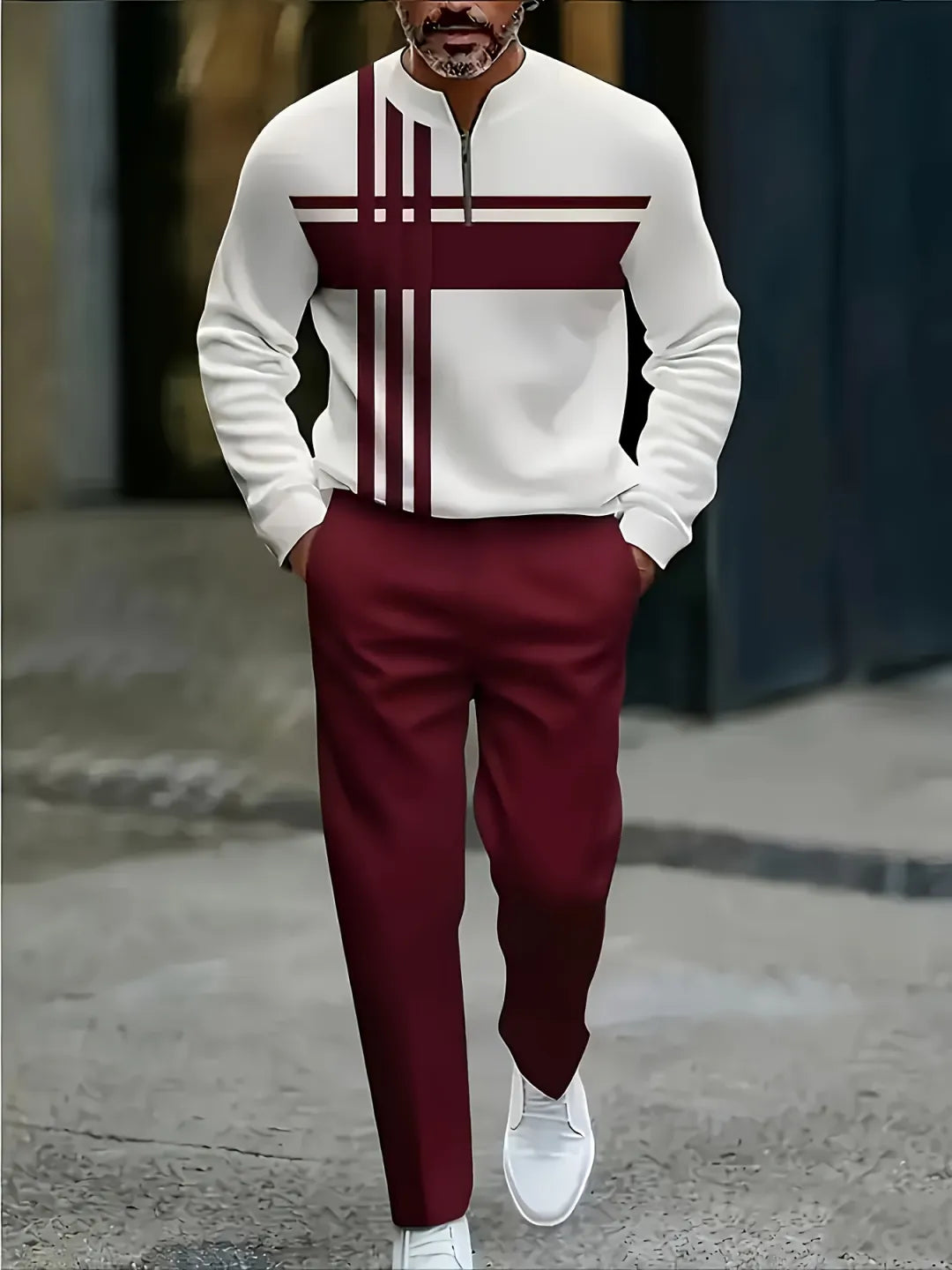Quarter Zip Sweater & Trousers Two-Piece Set - DUVAL