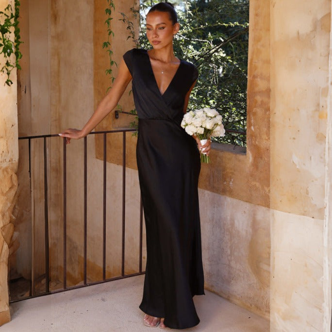 Elegant V-Neck With Side Slit Midi Dress