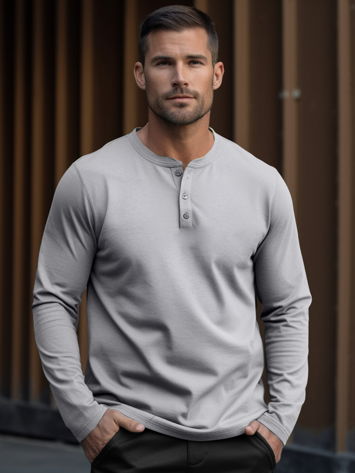 Classic Cotton long Sleeve Henley Shirt