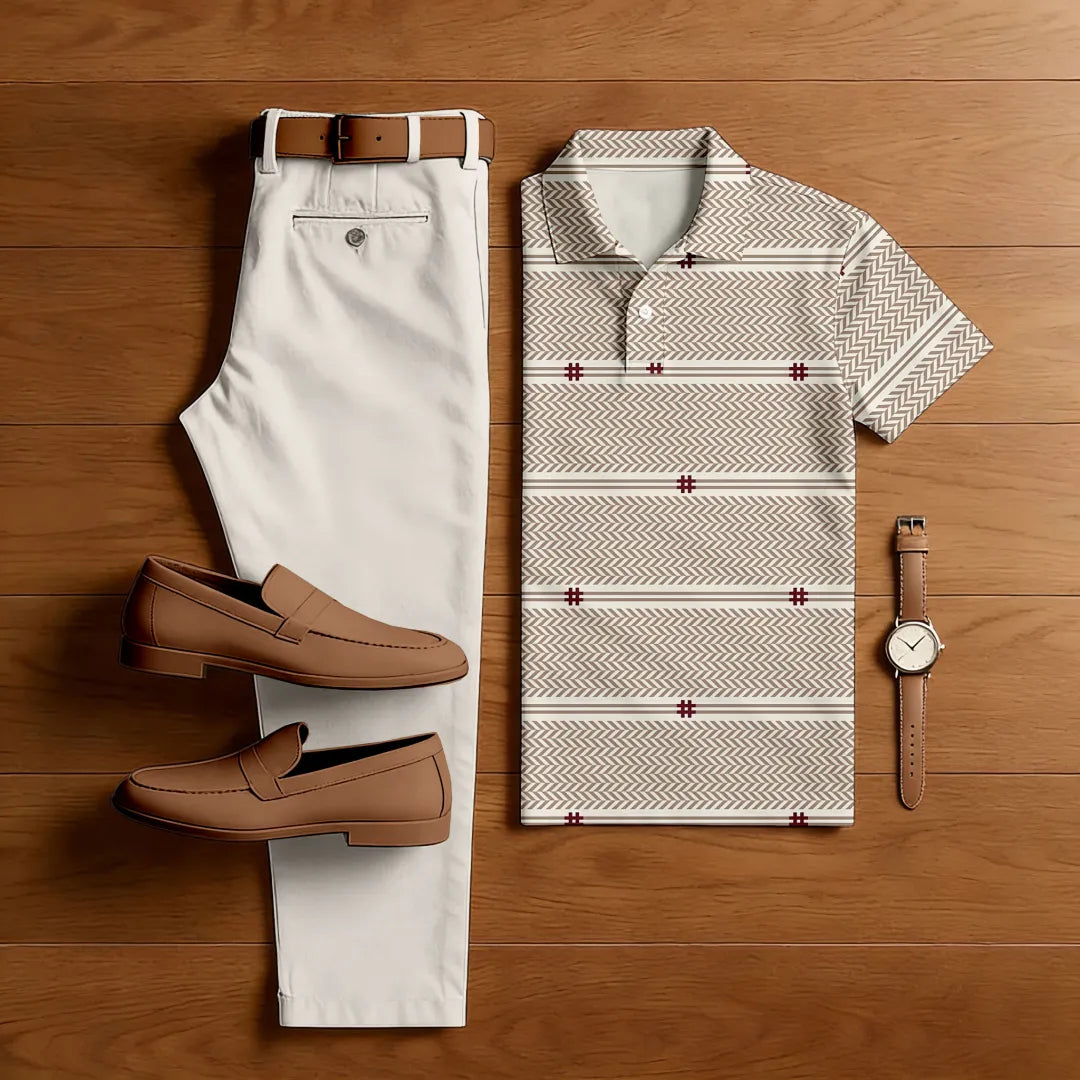 Polo-Collar Short Sleeved Trousers Two-Piece Set - DUVAL