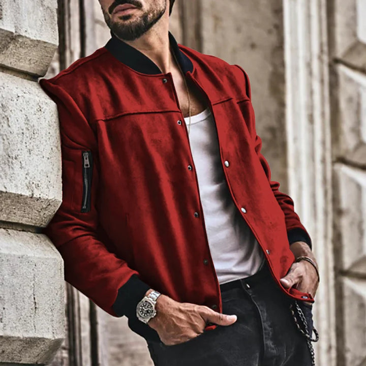 Suede Stand Collar Button Jacket - DUVAL