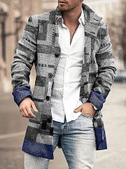 Casual Colorblock Geometry Print Coat - DUVAL