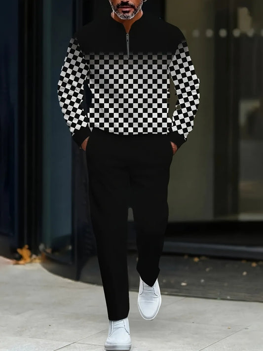 Neck Zipper Long Sleeved Trousers Two-Piece Set