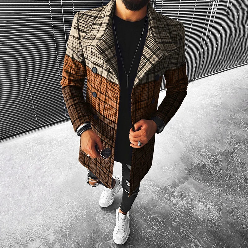 Color Block Check Coat