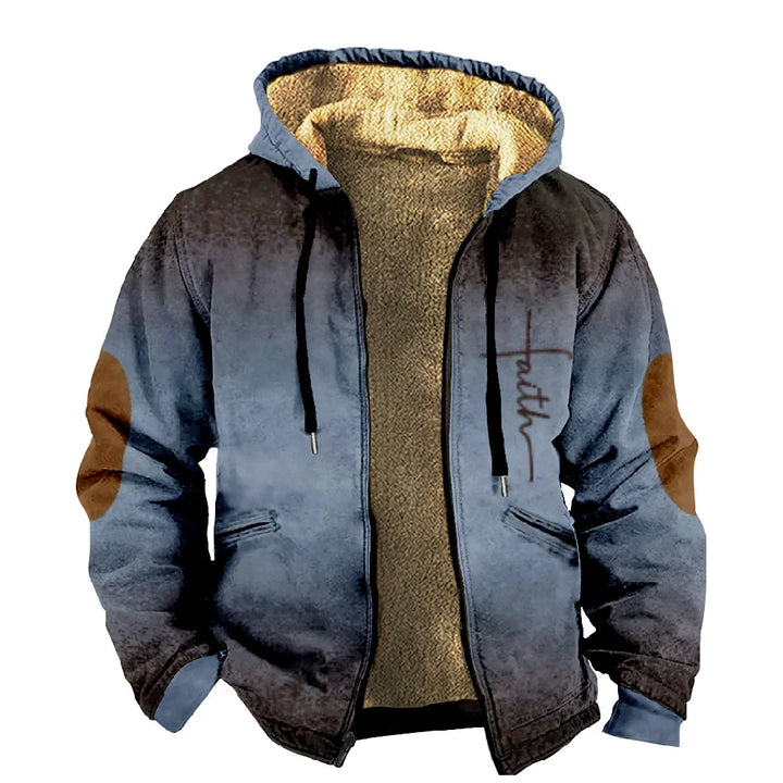 Blue Gradient Cross Print Double Layer Terry Cotton Jacket - DUVAL