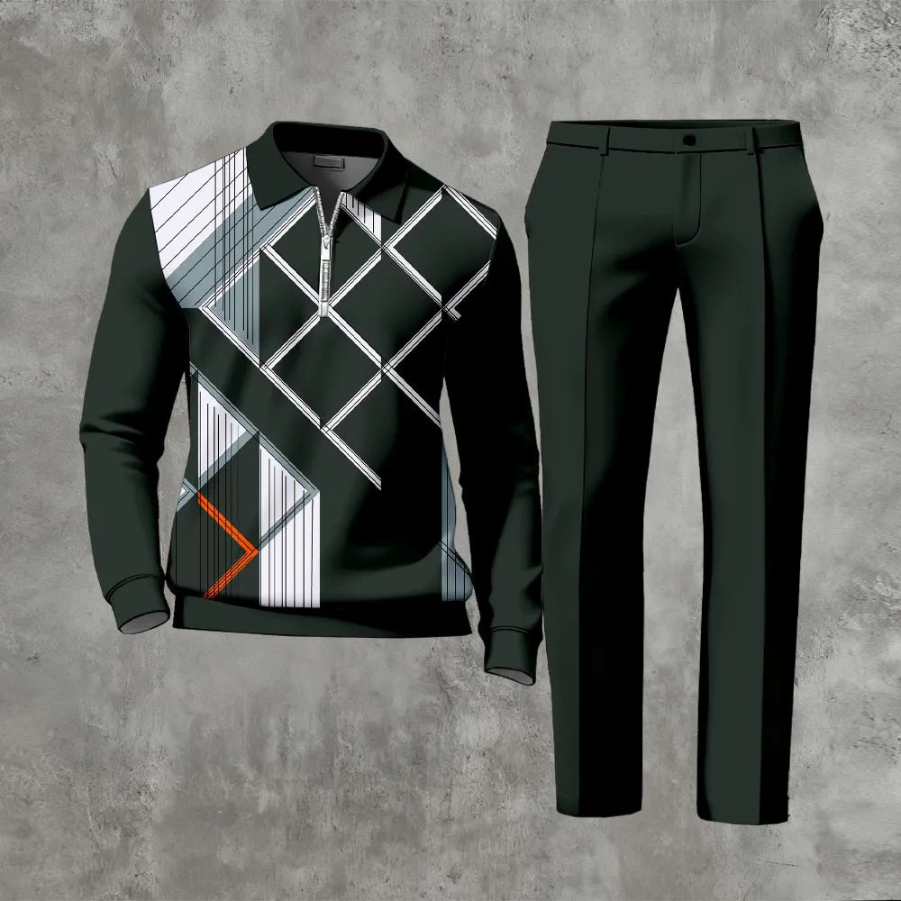 Long Sleeved Casual Quarter Zip Two-Piece Set - DUVAL
