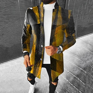 Black And Yellow Graffiti Geometric Print Coat - DUVAL