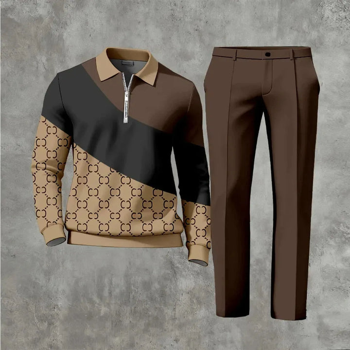 Long Sleeved Casual Quarter Zip Two-Piece Set - DUVAL