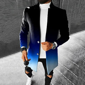 Stylish Blue And Black Gradient Print Coat - DUVAL