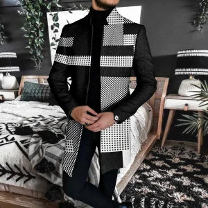 Fashion Stitching Contrast Color Black Mid Length Coat - DUVAL