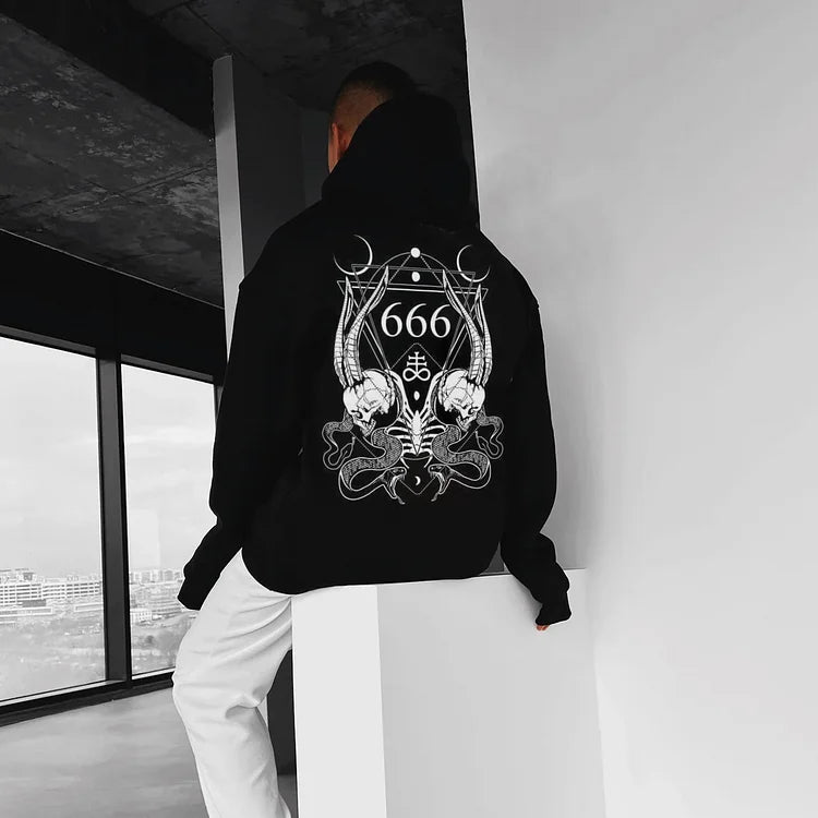 Satan Goat Demon Totem Print Pullover Sweatshirt - DUVAL