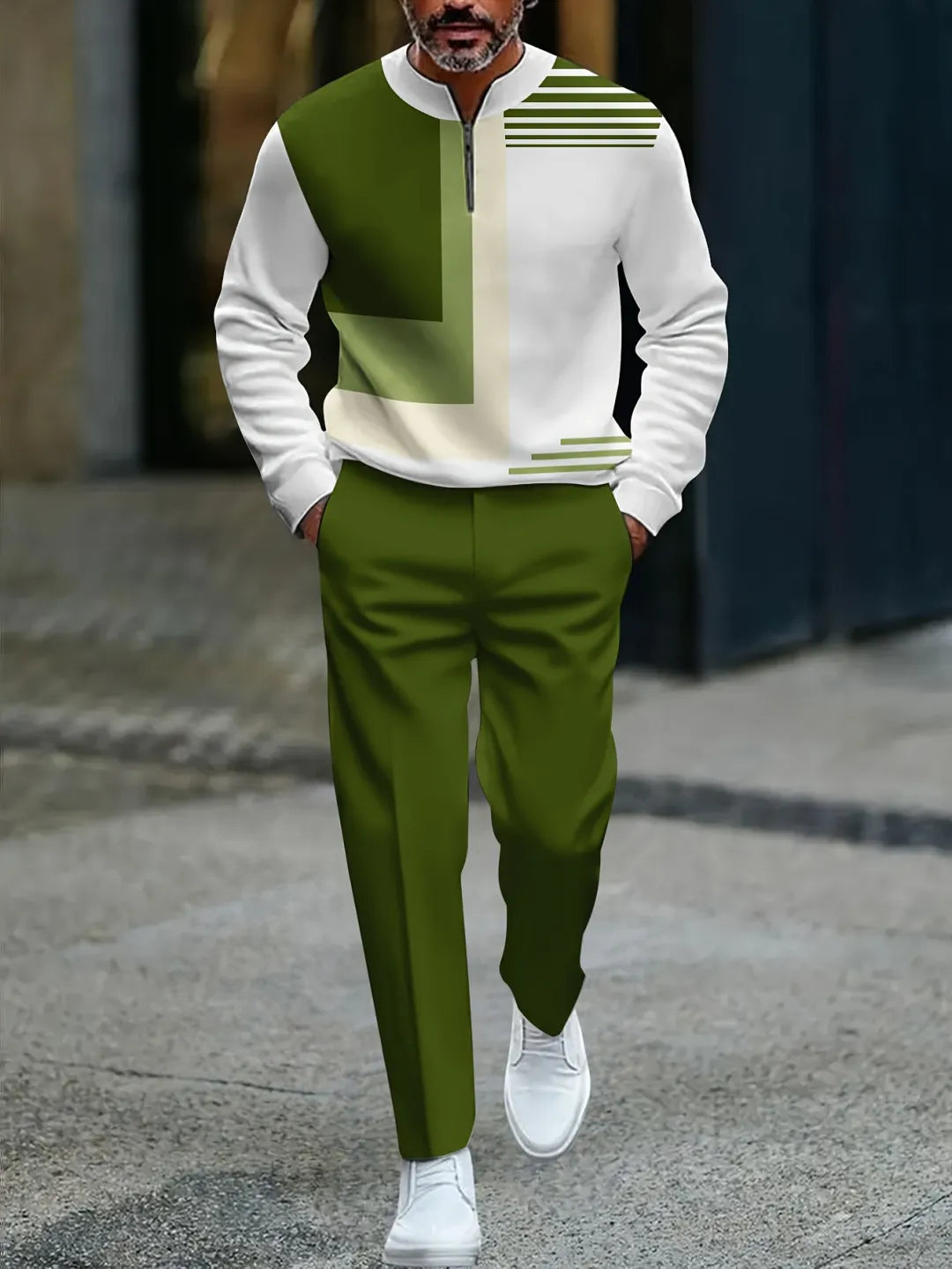 Quarter Zip Sweater & Trousers Two-Piece Set - DUVAL