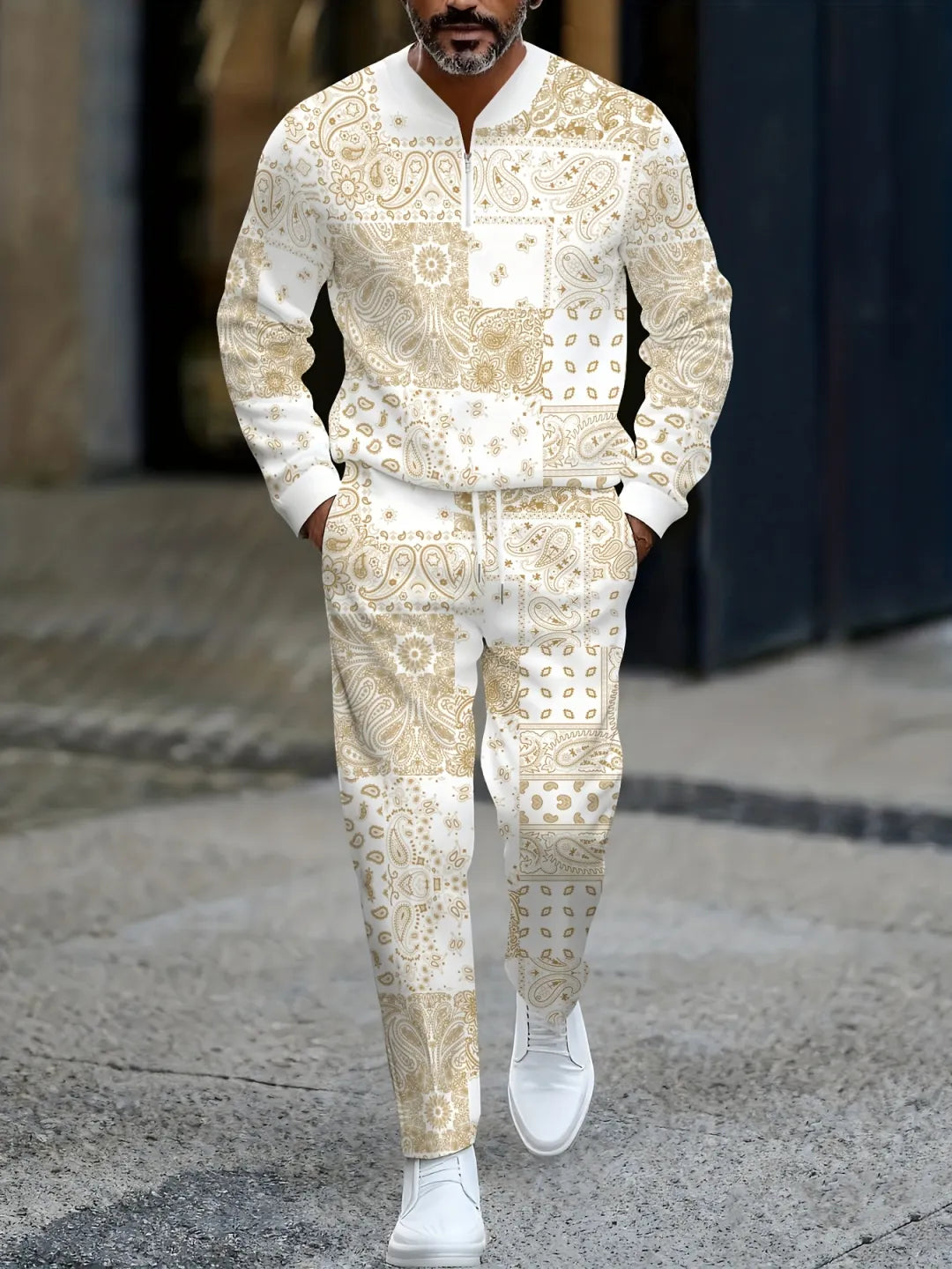 Quarter Zip Sweater & Trousers Two-Piece Set - DUVAL